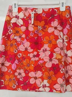 Talbots Petite Sz 0 Retro 70s Floral Red Pink Orange Short Cotton Skirt NEW M